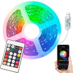 ROLLO CINTA LUCES LED USB FIESTAS ARBOLITO DE NAVIDAD TIRA RGB 5 METROS CONTROL Y APP BLUETOOTH 5M